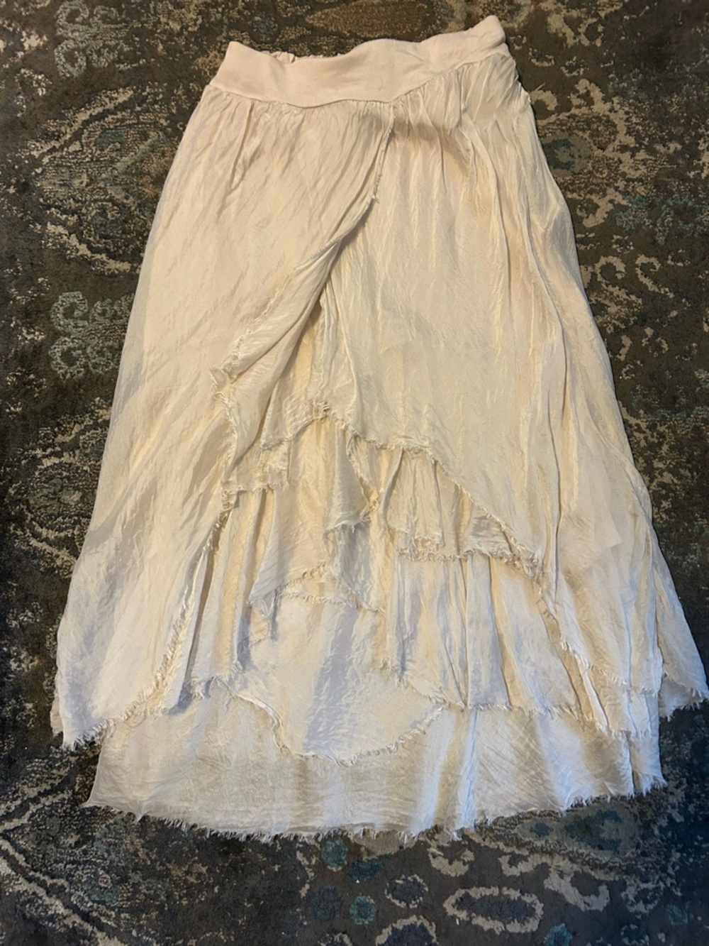 Light Pink Asymmetrical Maxi Skirt with Frayed Hem